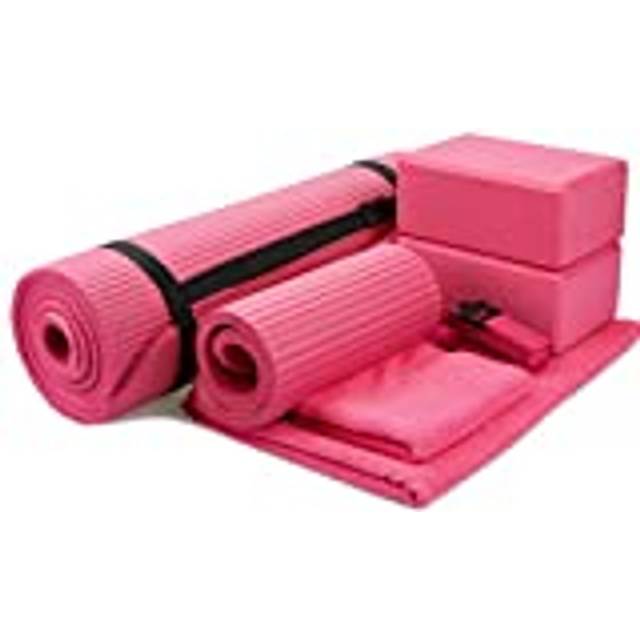 BalanceFrom GoYoga 7 Piece Yoga Set with 1/2 inch Mat with carrying Strap - Pink