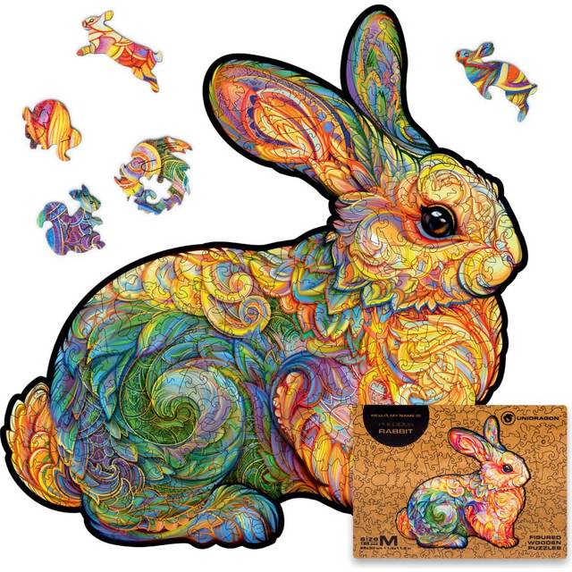 UNIDRAgON Wooden Jigsaw Puzzles - Precious Rabbit  195 pcs  Medium 114x118  Beautiful gift Package  Unique Shape Best gift for Adults and Kids