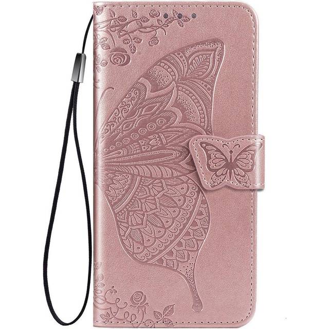 Samsung Galaxy A52S (5G) / A52 (4G / 5G) Läderfodral m. Fjäril plånbok - rosguld