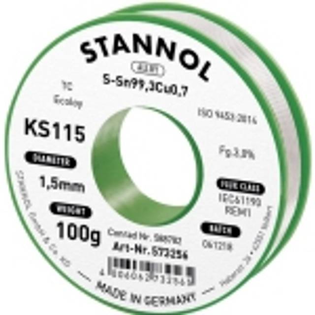 Stannol KS115 Lödtenn, blyfri Spole Sn99,3Cu0,7 100 g 1.5 mm