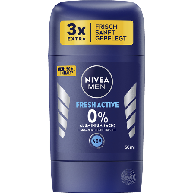 NIVEA MEN Fresh Active Deodorant Stick (50 ml), deodorant med unik Infinish-formel och NIVEA MEN vårdkomplex, deodorant utan aluminium med havsextrakt för 48 timmars skydd