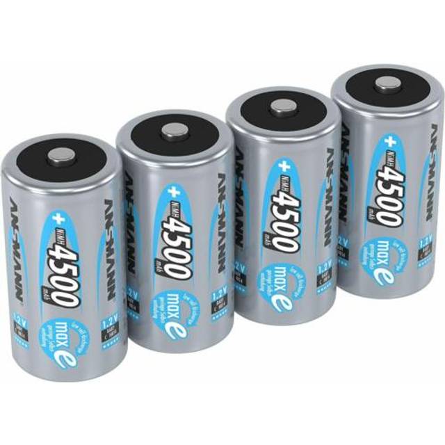 ANSMANN Batteri Baby C 4 500 mAh 1,2 V NI-MH, 4 stycken, uppladdningsbar, hög kapacitet och låg självurladdning, perfekt för ficklampa, leksaker, radio, ersättningsbatteri