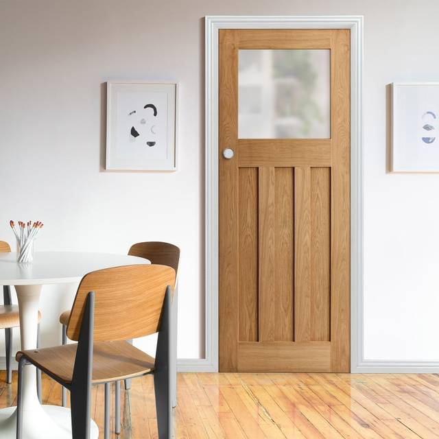 Liberty Doors Internal Oak Unfinished 1930&apos;s DX 3P 1L Obscure Glass Door - 1981x838x35mm (78&apos;&apos;x33&apos;&apos;) (IODXOBG33) Size (Height