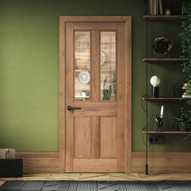 Liberty Doors Internal Fully Finished Rustic Oak Victorian 2 Light Clear Glazed Door - 1981x762x35mm (78&apos;&apos;x30&apos;&apos;) (LOLRUSOAK30) Siz