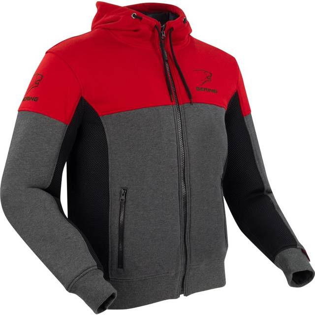 Bering Hoodiz Vented Motorcycle Zip Hoodie, black-grey-red, Size XL for Men