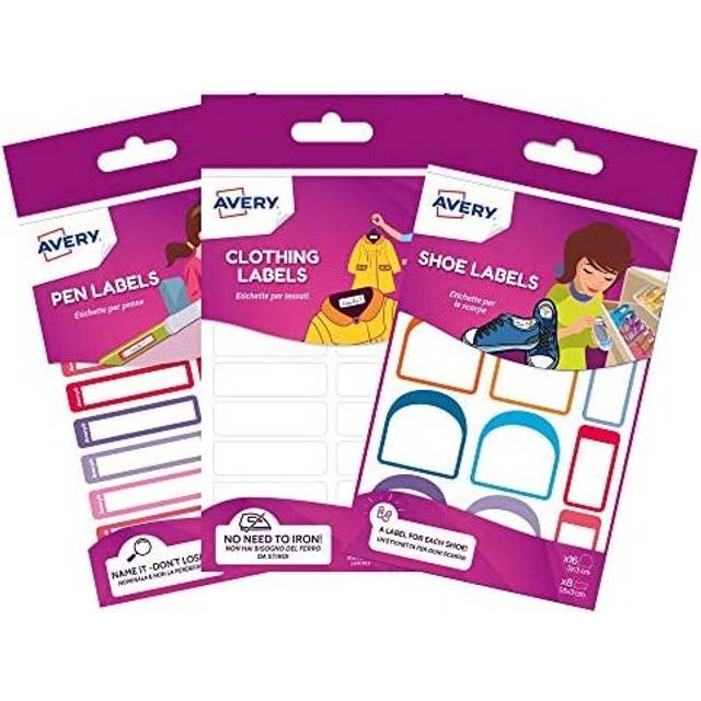 AVERY School Name Labels, Value Pack, 36 x Clothing Labels (Non Iron) 24 x Resistant Shoe Labels, 30 x Stationary & Pen Labels,School Bundle 2