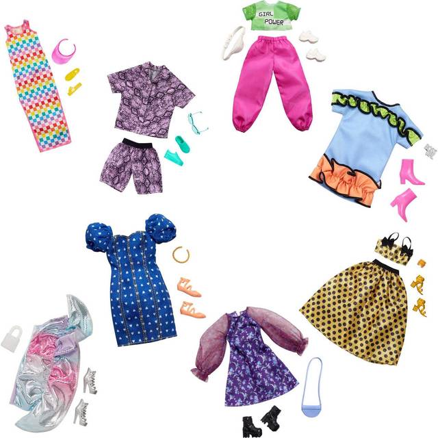 Barbie Clothes Multipack with 8 Complete Outfits for Barbie Doll  25+ Pieces Include 8 Outfits  8 Pairs of Shoes & 8 Accessories  Gift for 3 to 8 Year