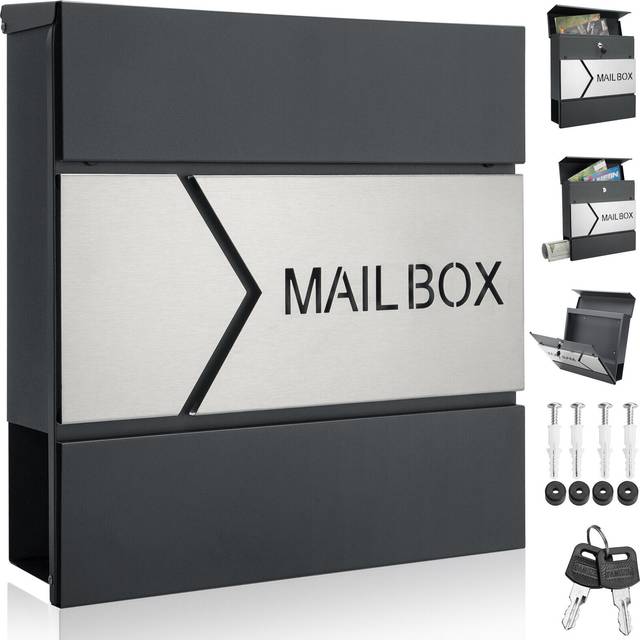 Mailbox Anthracite/Silver with Newsletter Box Wall Mounted