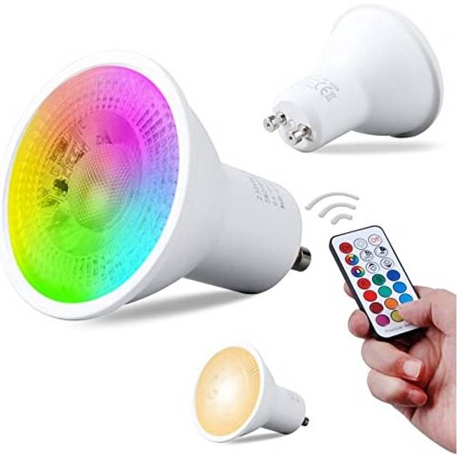 REYLAX GU10 6W LED-Lampor, RGB + Varmvit, LED-Spotlight Med Färgbyte, 12 Färger 5 Lägen, Minnesaktivering, Dimning Med Infraröd Fjärrkontroll, 2pcs