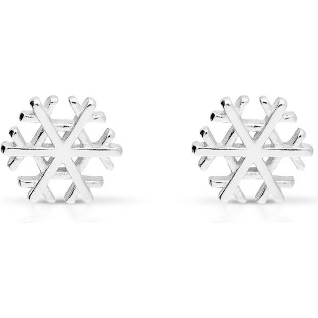 John Greed Signature Silver Polished Snowflake Stud Earrings For Women - silver