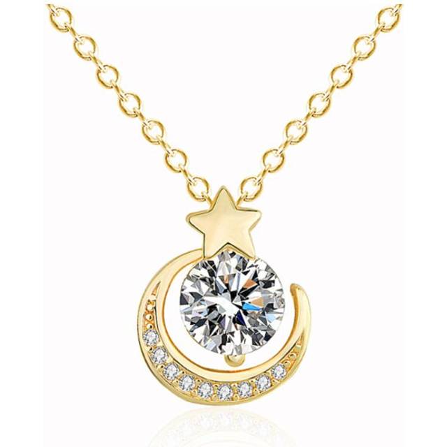 (Gold) Moon with Star Pendant Necklace