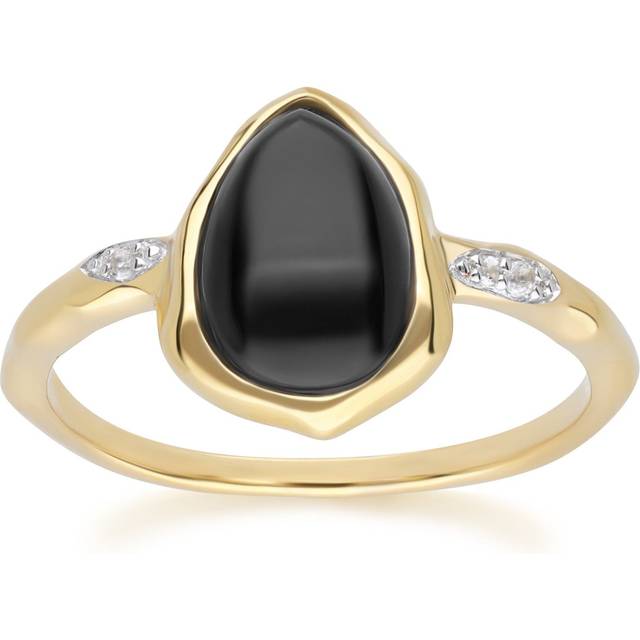 Irregular Black Onyx & Topaz Ring In 18ct Gold Plated SterlIng Silver