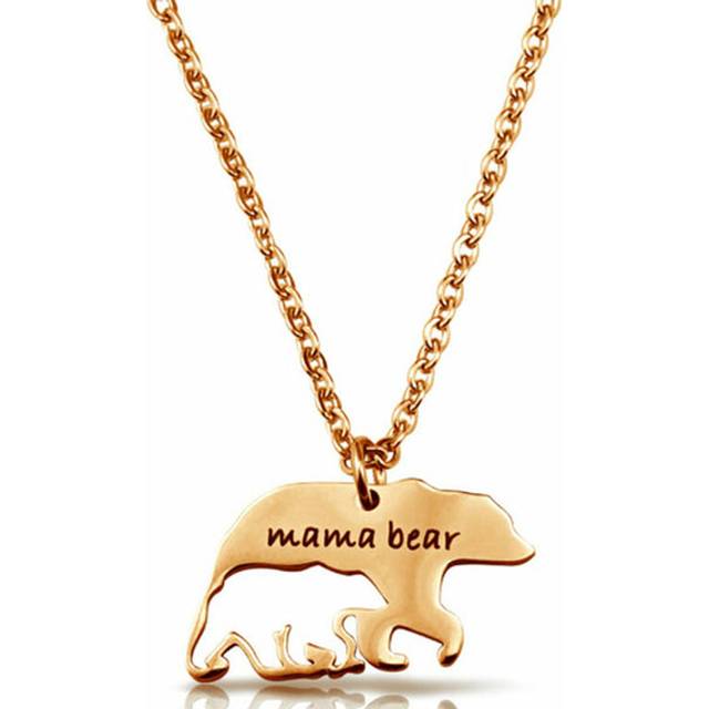 Mama Bear Charm Necklace - Rose Gold - Red