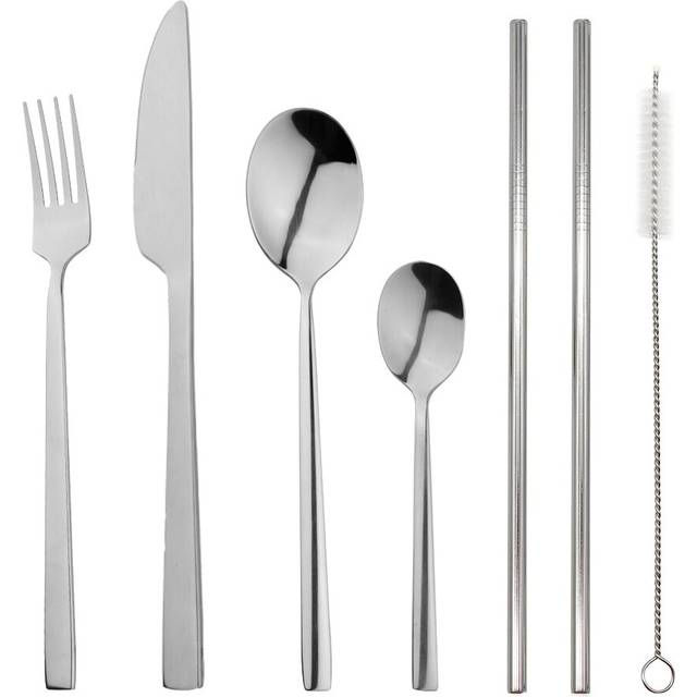 Cutlery Sets Stainless Steel Slim Spoon Fork 32 Piece Set - Grey - One Size