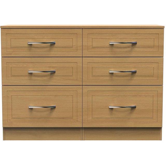 Crowndale Dorset 6 Drawer Modern Oak Wide Chest of Drawers Ready Assembled - Wood - 6 Drawers