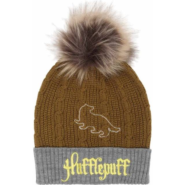 Harry Potter Hufflepuff Pom Pom Beanie - Yellow/grey - one size