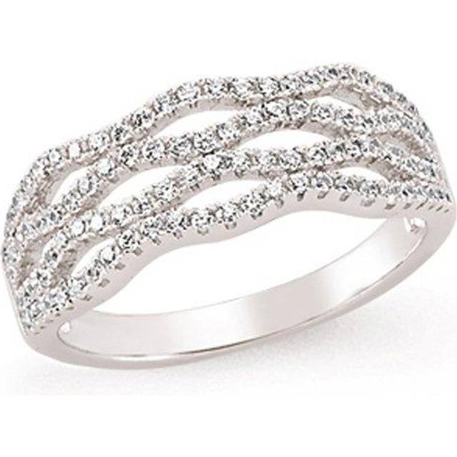 (N) Jewelco London Ladies Rhodium Plated Sterling Silver Cubic Zirconia 4 Row Pave Wavy Eternity Ring
