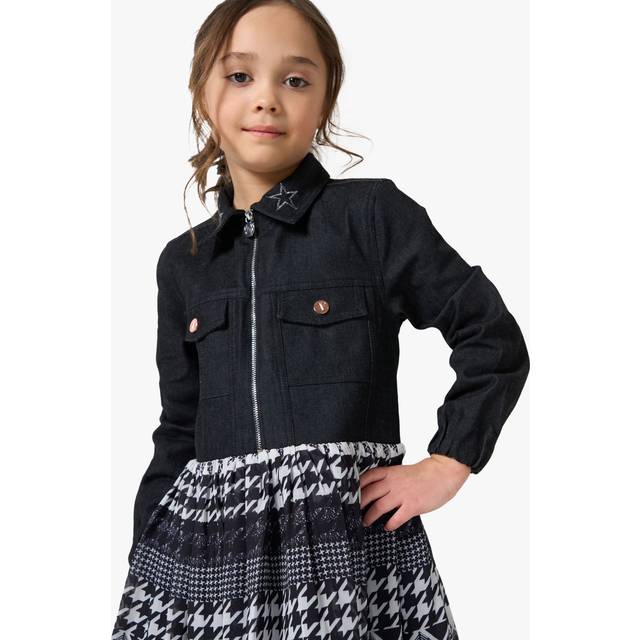 Angel & Rocket Girls Lila Denim Jacket Check Skirt Dress - Grey - Size 11Y