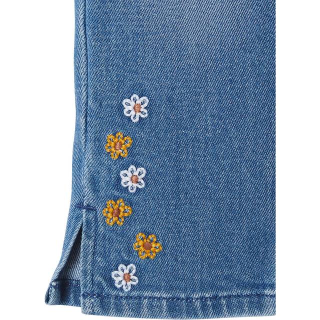 Cropped Denim Trousers with Embroidered Flowers for Girls stone