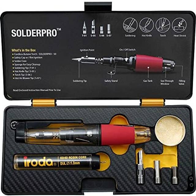 IRODA SOLDERPRO 50K Cordless Butane Soldering Kit 4-in-1 Portable Kit - Heat Shrink, Hot Knife, Soldering Iron, Butane Torch. Must Have Soldering