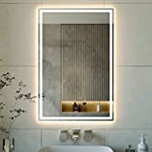 KWW 60 x 80 cm LED Bathroom Mirror, Dimmable Makeup Vanity Mirror IP44 Anti-Fog Horizontal/Vertical Wall Mounted