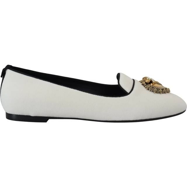 Elegant White Velvet Loafers with Gold Heart Detail - EU35/US4.5