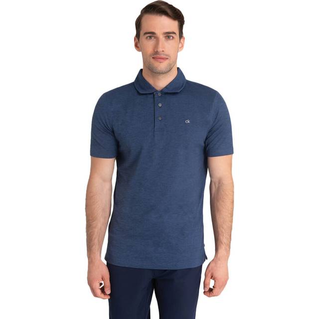 (S, Navy Marl) Calvin Klein Mens 2021 Breeze Moisture Wicking Lightweight Polo Shirt