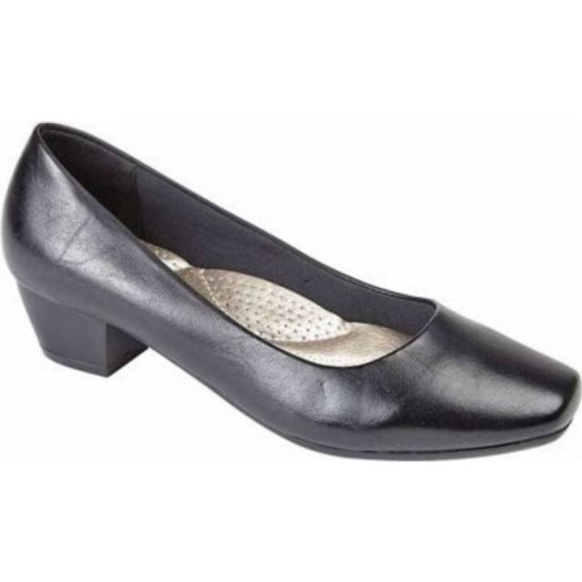 Boulevard l402 plain mid low heel plain court office shoes black pu