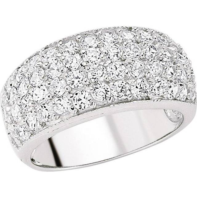 (N) Jewelco London Ladies Rhodium Plated Sterling Silver Cubic Zirconia Pave Bombay Eternity Ring
