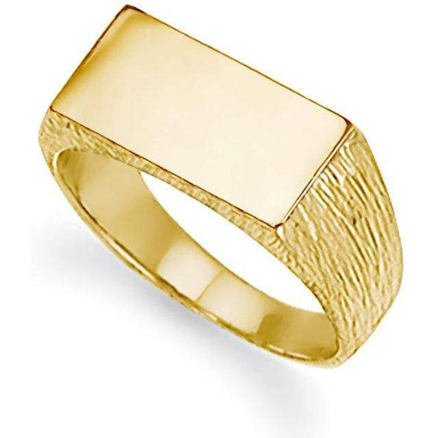 (U) Jewelco London Unisex Solid 9ct Gold Engravable Barked Initial Blank Plate Signet Ring - JIR006