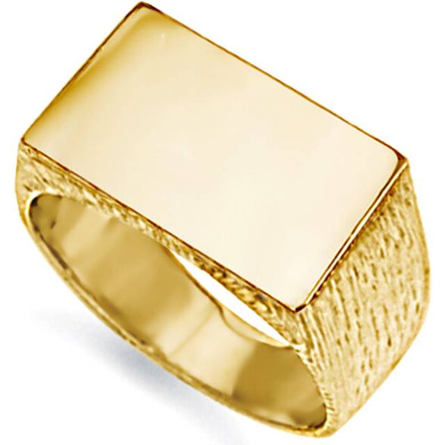 (Q) Jewelco London Unisex Solid 9ct Gold Engravable Barked Initial Blank Plate Signet Ring - JIR008