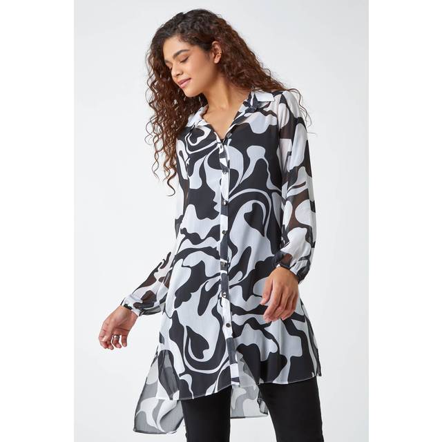 Abstract Print Longline Blouse - Ivory - Size 14 - Roman