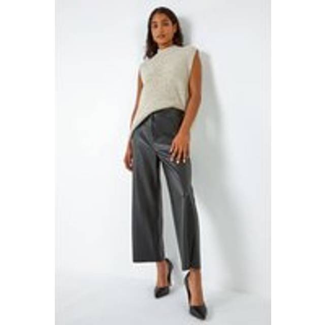 Roman Faux Leather Wide Leg Crop Trousers In Black - 18