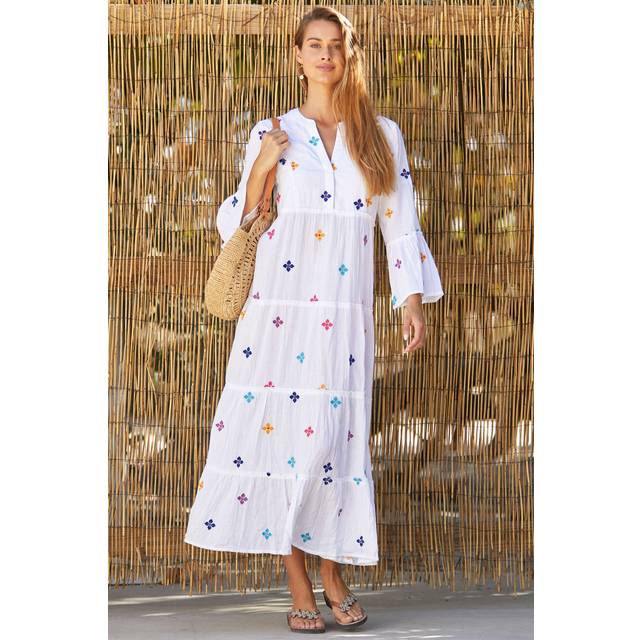 Florence Maxi Kaftan | White/Multi - Green/Red/Yellow