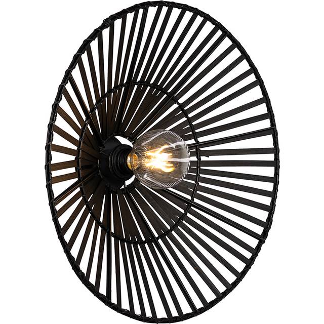 Qazqa - Oriental Wall Lamp Black Bamboo Round - Pua
