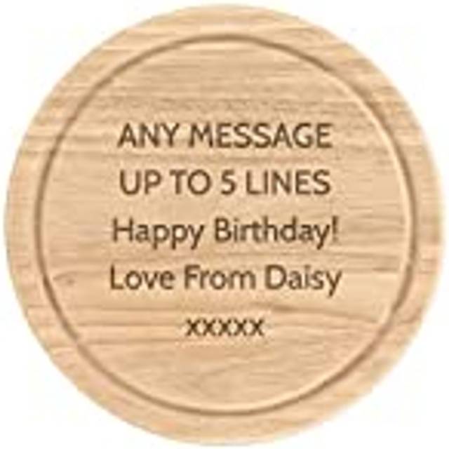 Personalised Wooden Chopping Cheese Board Round 25cm Custom Any Message Text Name