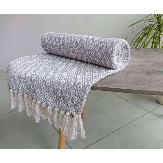 Eden Geometric Cotton Throw - Silver - 250cm x 250cm