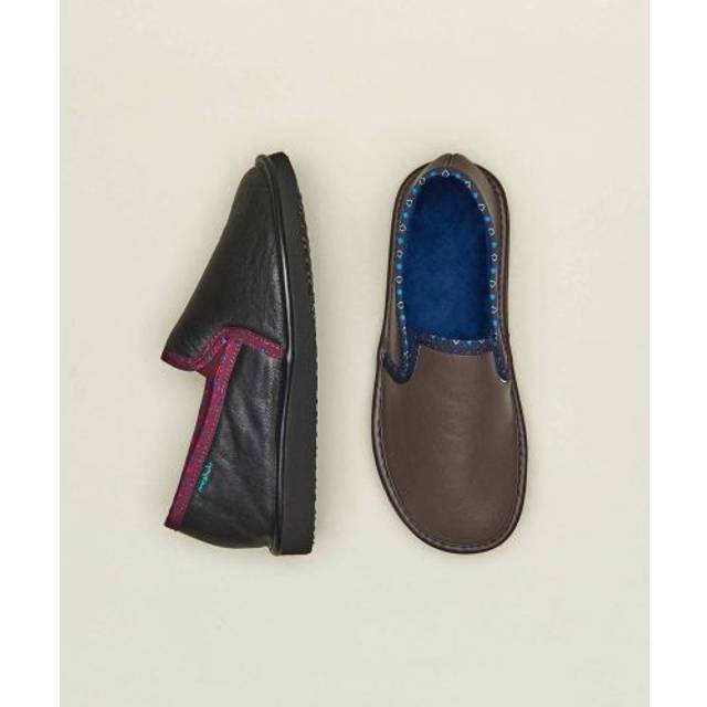 'Nepal 4' Men's Classic Leather Slippers - Brown - 7