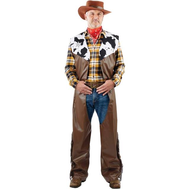 Mens Cowboy Costume + Hat Adult Wild West Gunslinger Outlaw Fancy Dress One Size