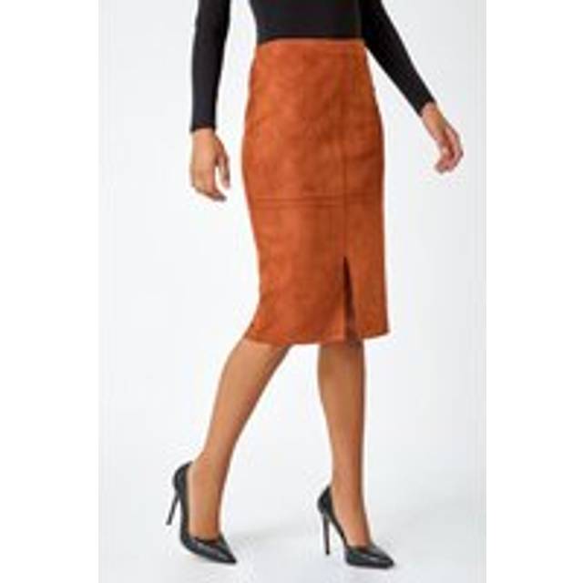Suedette Pencil Stretch Skirt - Tan - 18