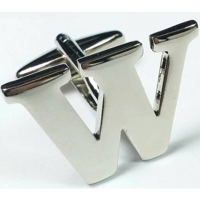 (Letter W) Mix And Match Silver Alphabet Letter Cufflinks Sold Individually So You Can Choose Custom Letters - Please Purchase 2 Cufflinks To Complete