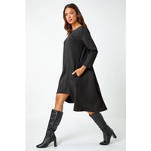 Roman ribbed asymmetric stretch dress for women uk - ladies