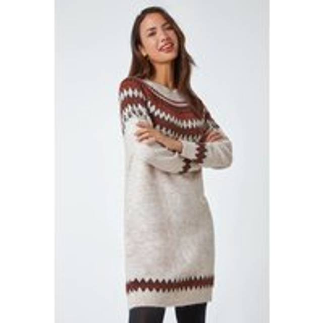 Fairisle Knitted Jumper Dress - Beige - 20