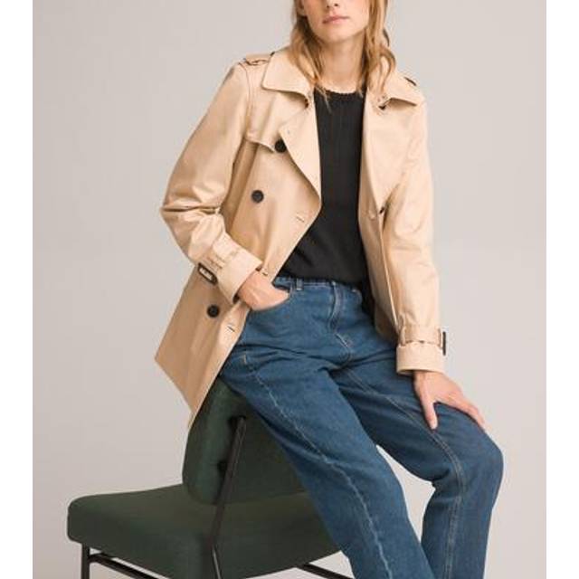Cotton Mid-Length Trench Coat - beige - 20