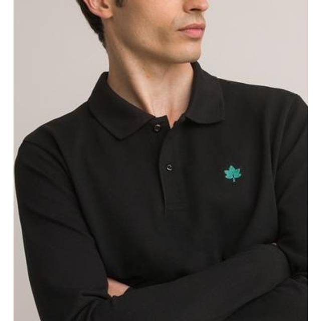 Long Sleeve Polo Shirt, Embroidered in Pure Organic Cotton - Black