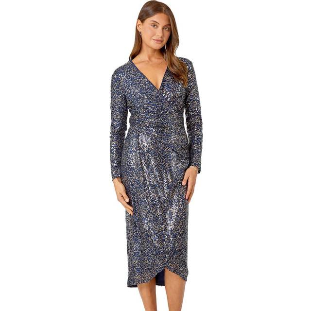 Sequin wrap midi stretch dress for women uk - ladies roman originals