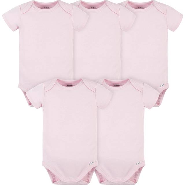 gerber Baby 5 Pack Onesies Multi-Packs Bundle Interlock 180 gsm  Light Pink  18 Months
