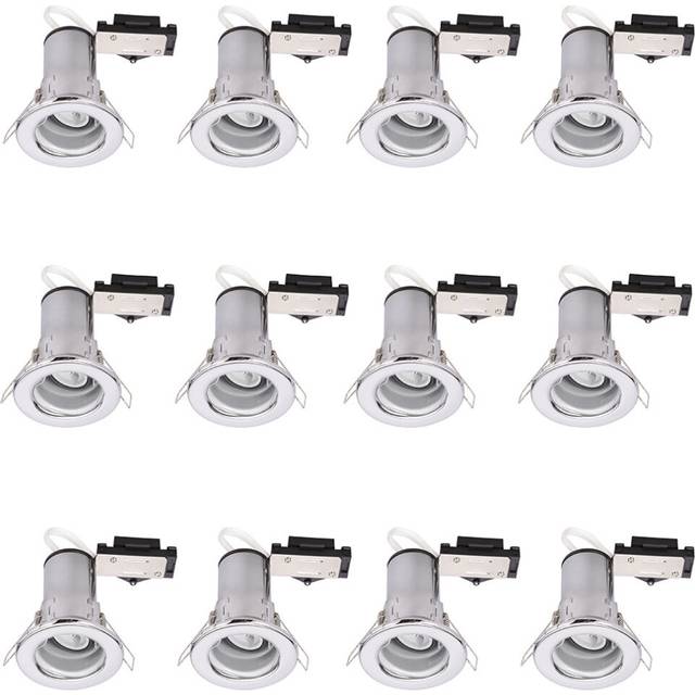(12 Pack) Litecraft Recessed Downlight Fixed Fire Rated Spotlight Polished Chrome