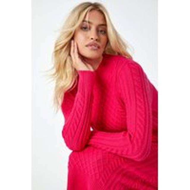 Cable Knit Midi Jumper Dress - Pink - 10