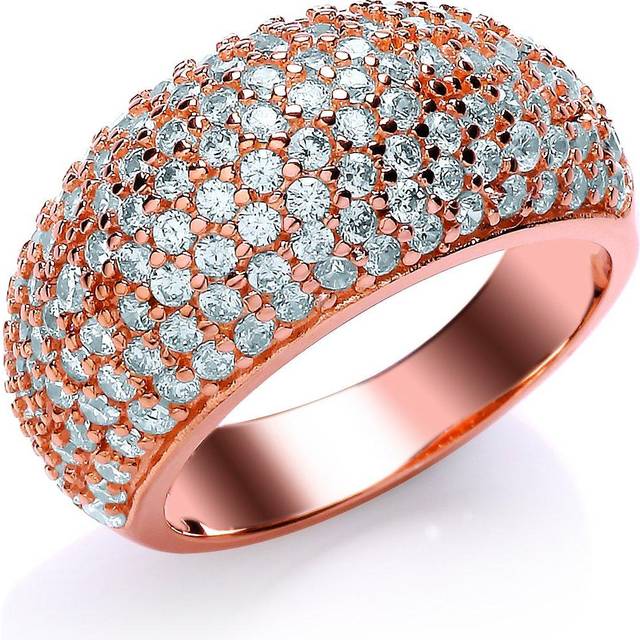 (M) Jewelco London Ladies Rose Gold-Plated Sterling Silver Cubic Zirconia Pave Bombay Eternity Ring